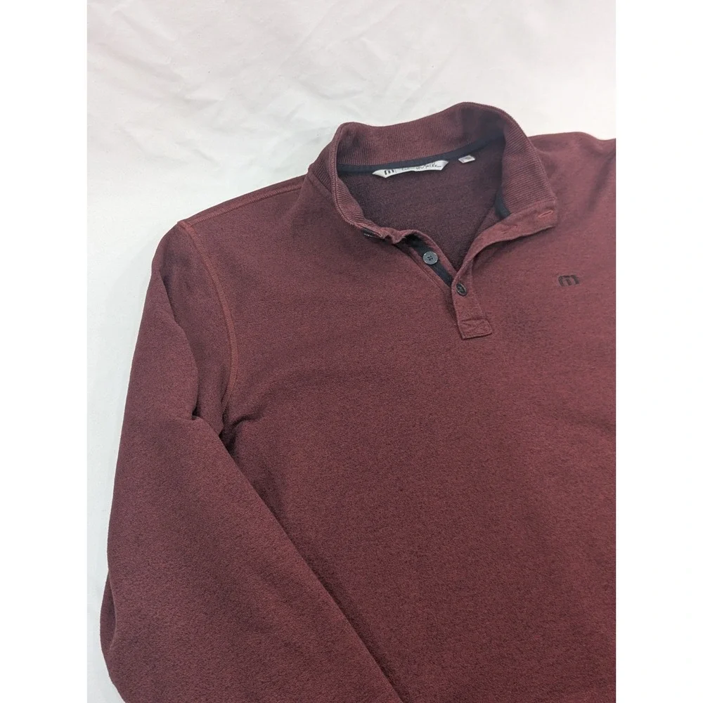 Travis Mathew Sweater Mens 2XL Maroon Heavy Henley Pullover Willow‎ Tree Golf